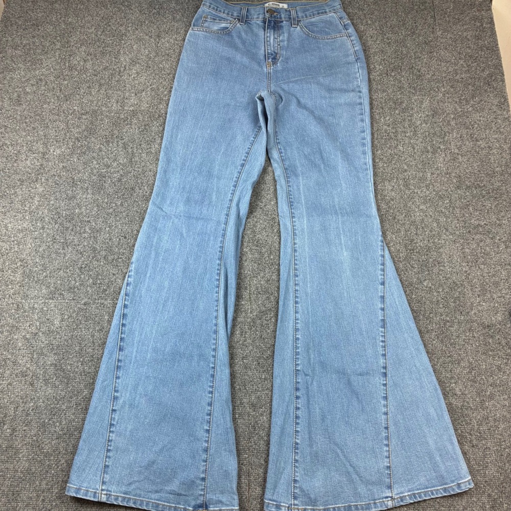 O2 Denim Hollywood Women 28 Light Wash High Rise Extreme Flare Bell Bottom Jeans